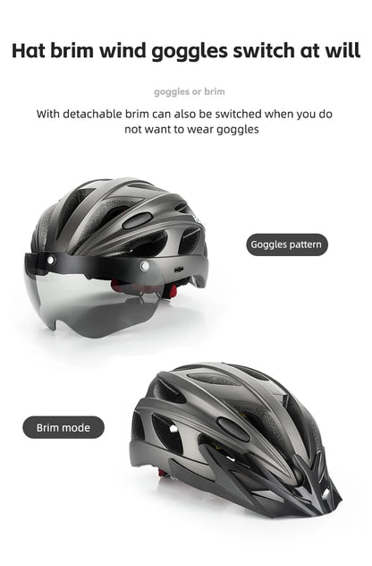 Helmet with detachable brim and goggles pattern on a white background